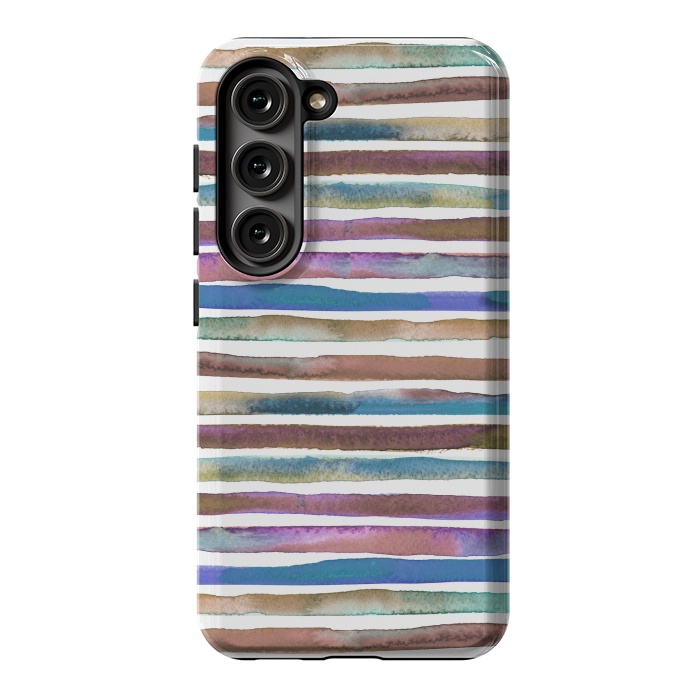 Galaxy S23 StrongFit Geometric Watercolor Lines and Stripes Purple Gold by Ninola Design