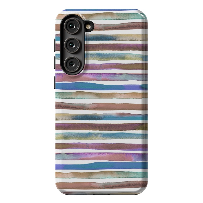 Galaxy S23 Plus StrongFit Geometric Watercolor Lines and Stripes Purple Gold by Ninola Design