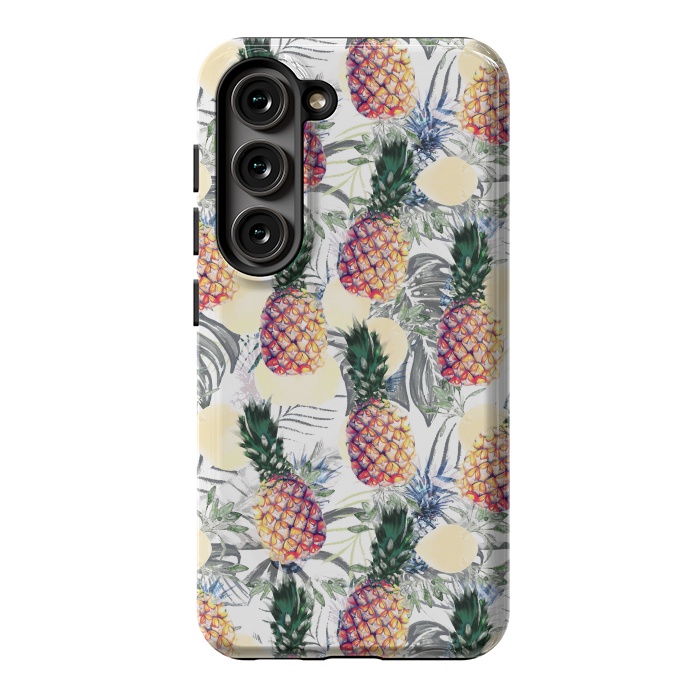 Galaxy S23 StrongFit Pineapples and tropical leaves colorful pattern by Oana 