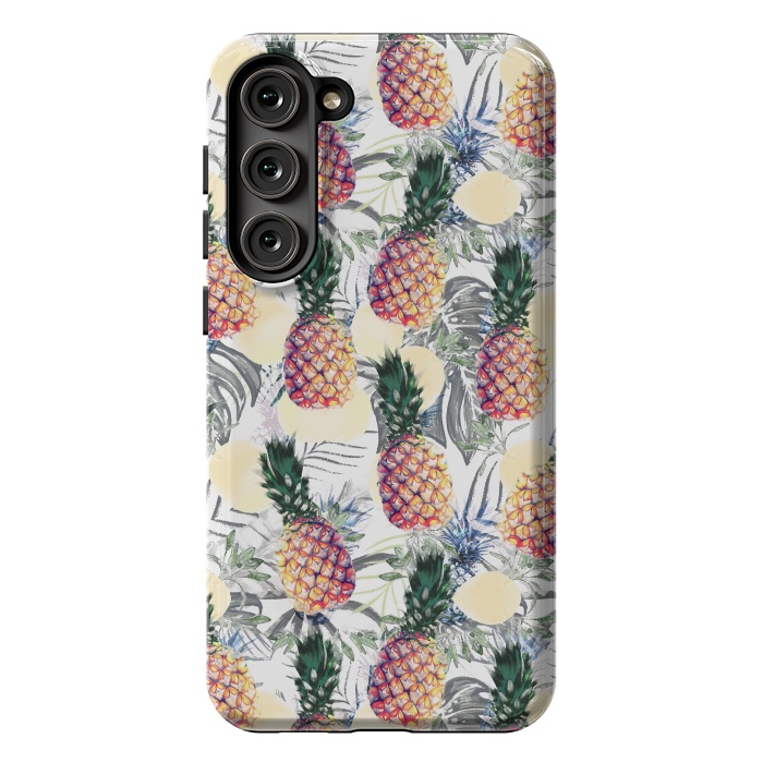 Galaxy S23 Plus StrongFit Pineapples and tropical leaves colorful pattern by Oana 