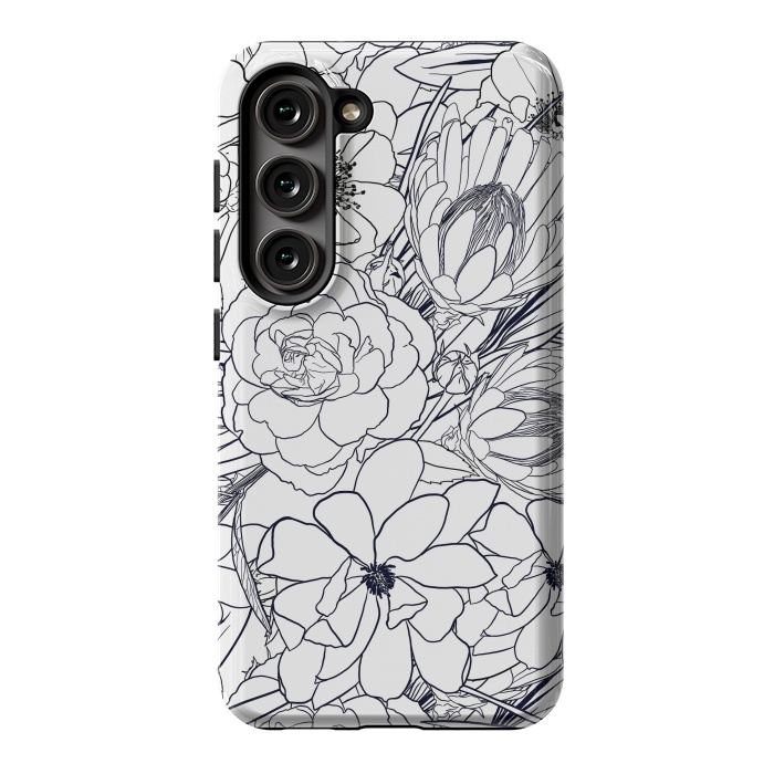 Galaxy S23 StrongFit Modern Line Art Hand Drawn Floral Girly Design by InovArts