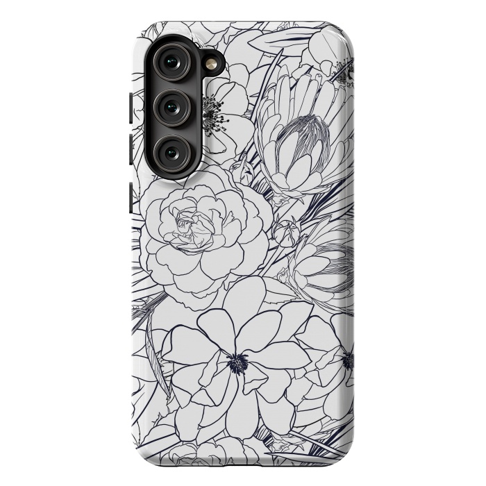 Galaxy S23 Plus StrongFit Modern Line Art Hand Drawn Floral Girly Design by InovArts