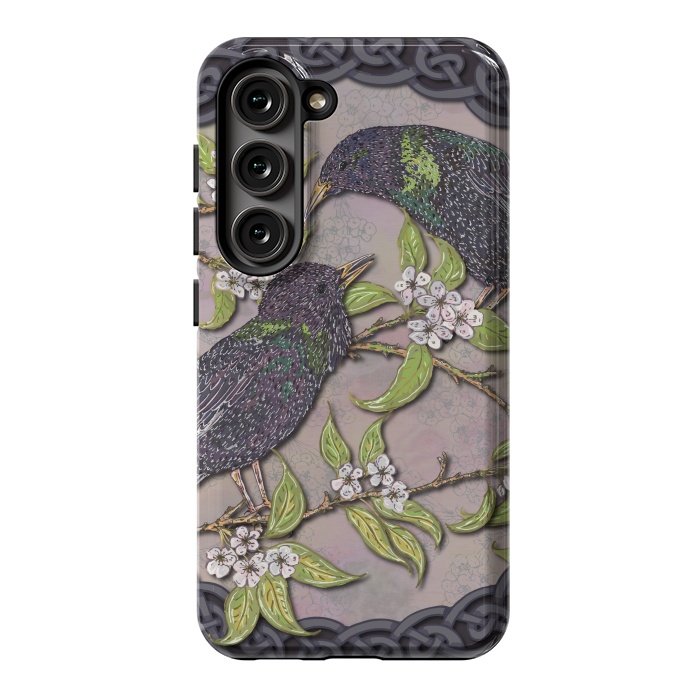 Galaxy S23 StrongFit Celtic Starlings in Blossom by Lotti Brown