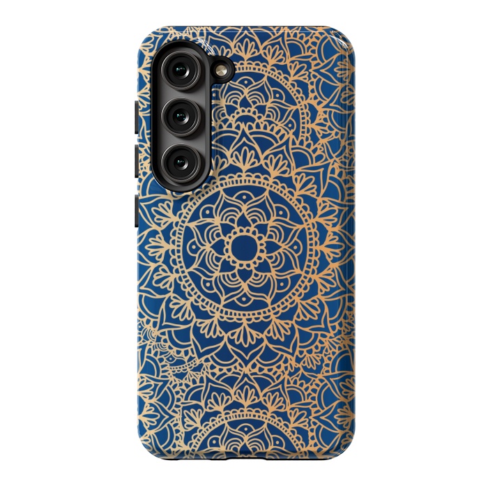 Galaxy S23 StrongFit Blue and Yellow Mandala Pattern by Julie Erin Designs