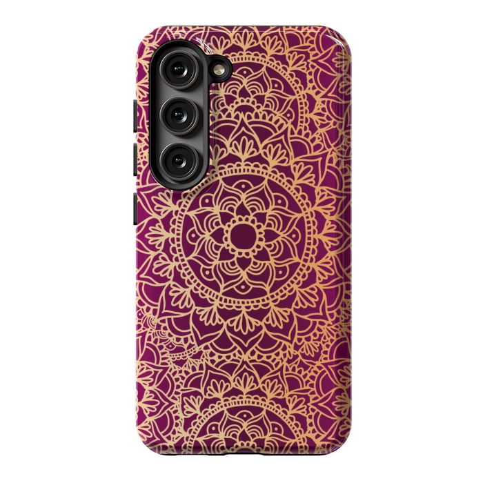 Galaxy S23 StrongFit Pink and Yellow Mandala Pattern by Julie Erin Designs