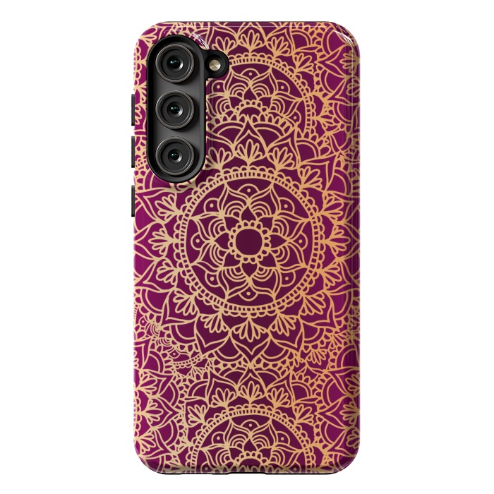 Galaxy S23 Plus StrongFit Pink and Yellow Mandala Pattern by Julie Erin Designs