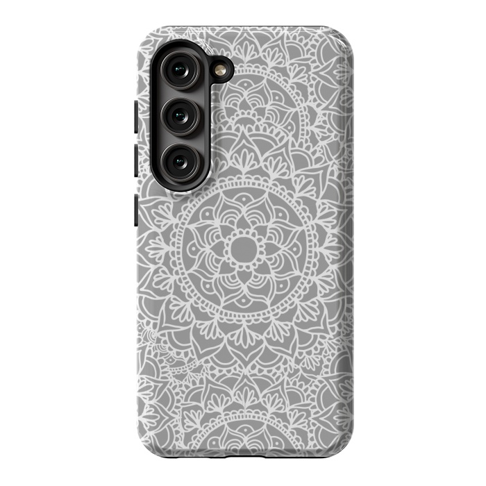Galaxy S23 StrongFit White and Gray Mandala Pattern by Julie Erin Designs
