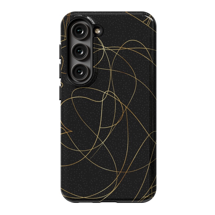 Galaxy S23 StrongFit Modern Gold Line Art Gray Dots Abstract Design by InovArts