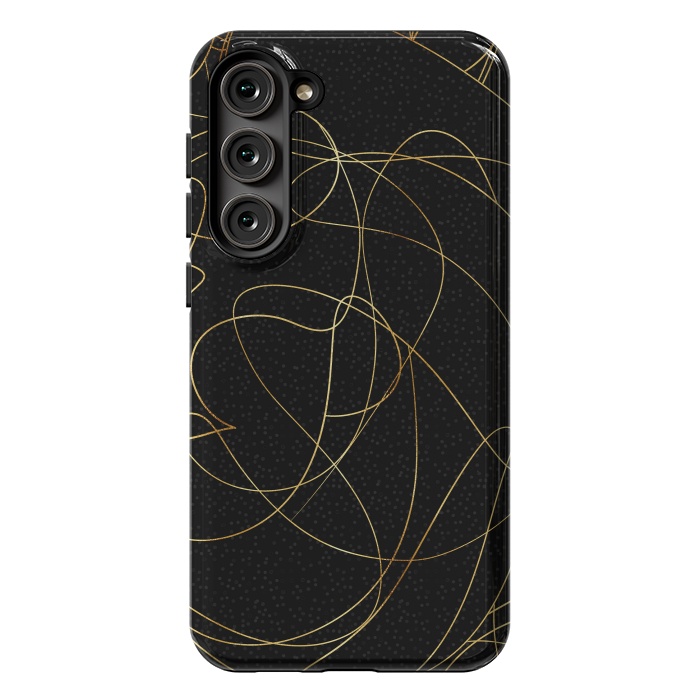 Galaxy S23 Plus StrongFit Modern Gold Line Art Gray Dots Abstract Design by InovArts