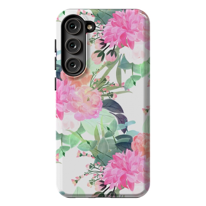 Galaxy S23 Plus StrongFit Girly Pink & White Flowers Watercolor Paint by InovArts