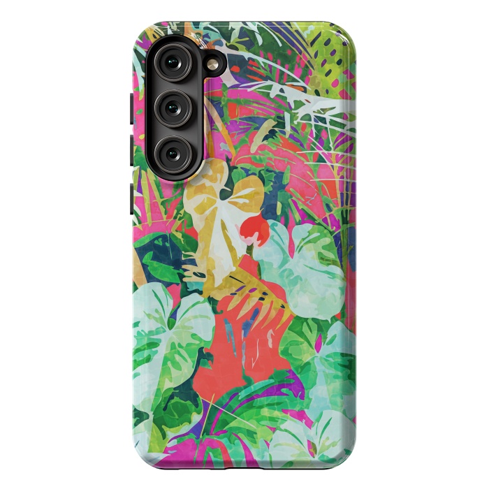 Galaxy S23 Plus StrongFit Find Me Where The Tropical Things Are | Jungle Botanical Palm Colorful Painting by Uma Prabhakar Gokhale