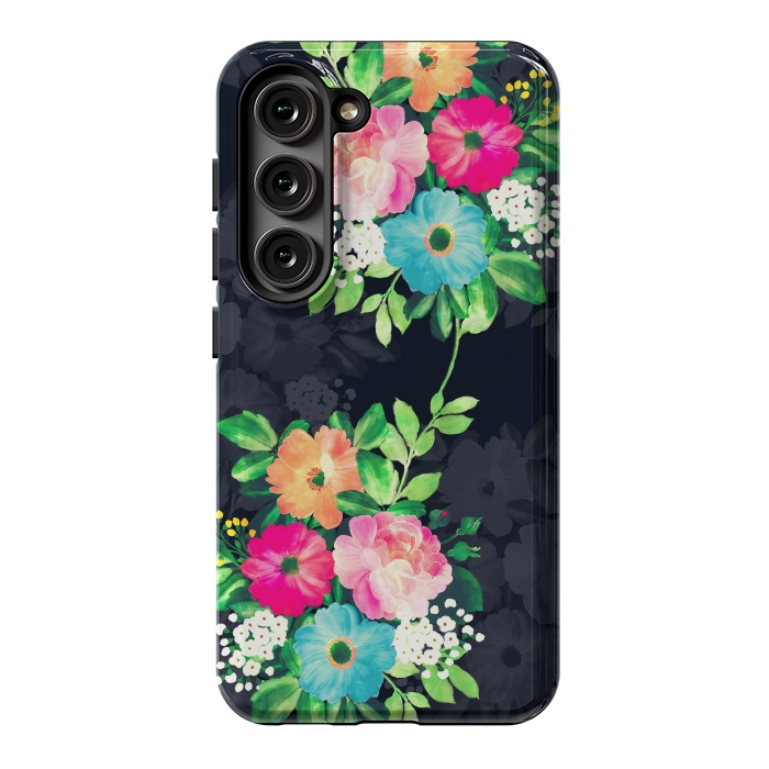 Galaxy S23 StrongFit Watercolor Vintage Roses Floral Dark Blue Design by InovArts