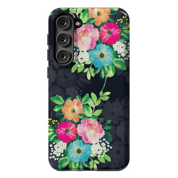 Galaxy S23 Plus StrongFit Watercolor Vintage Roses Floral Dark Blue Design by InovArts