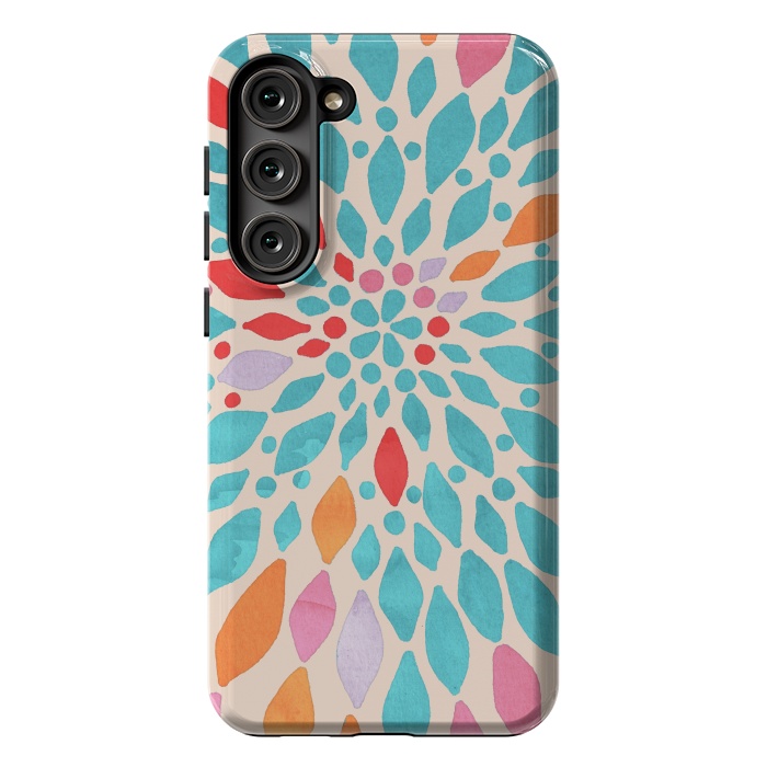 Galaxy S23 Plus StrongFit Radiant Dahlia - teal, orange, coral, pink  by Tangerine-Tane