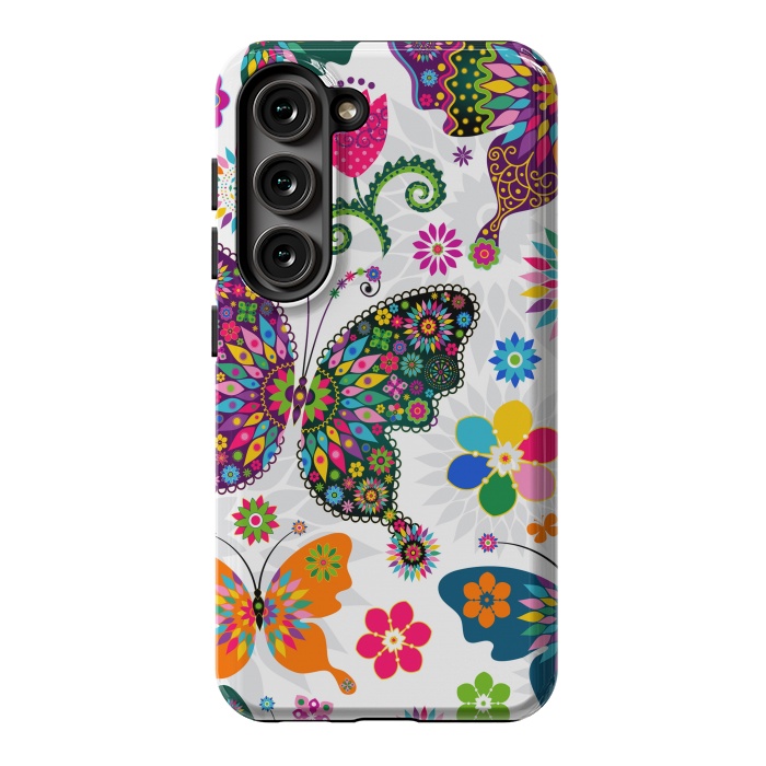 Galaxy S23 StrongFit Cute Butterflies and Flowers in Different Colors by ArtsCase