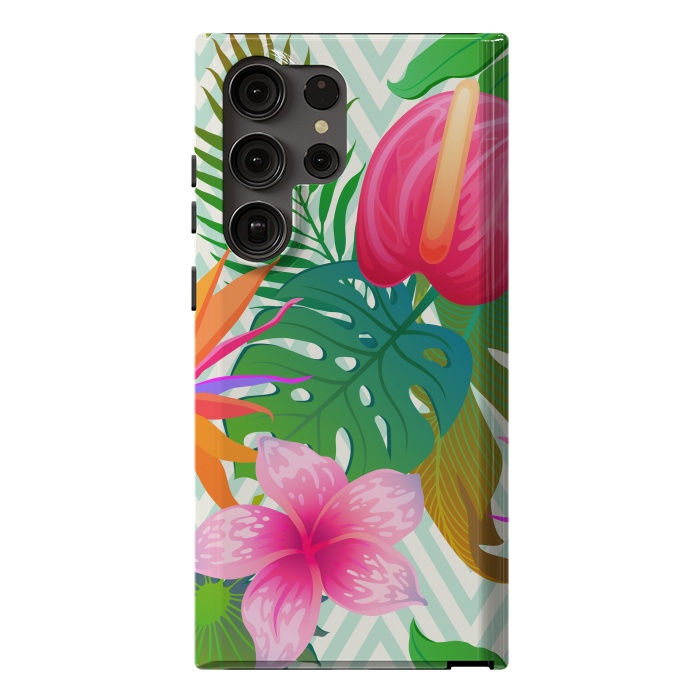 Galaxy S23 Ultra StrongFit Exotic Flowers and Leaves in Geometric Decoration by ArtsCase