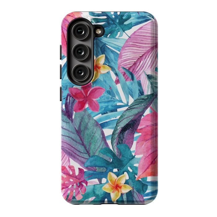 Galaxy S23 StrongFit Exotic Leaves and Flower Background by ArtsCase