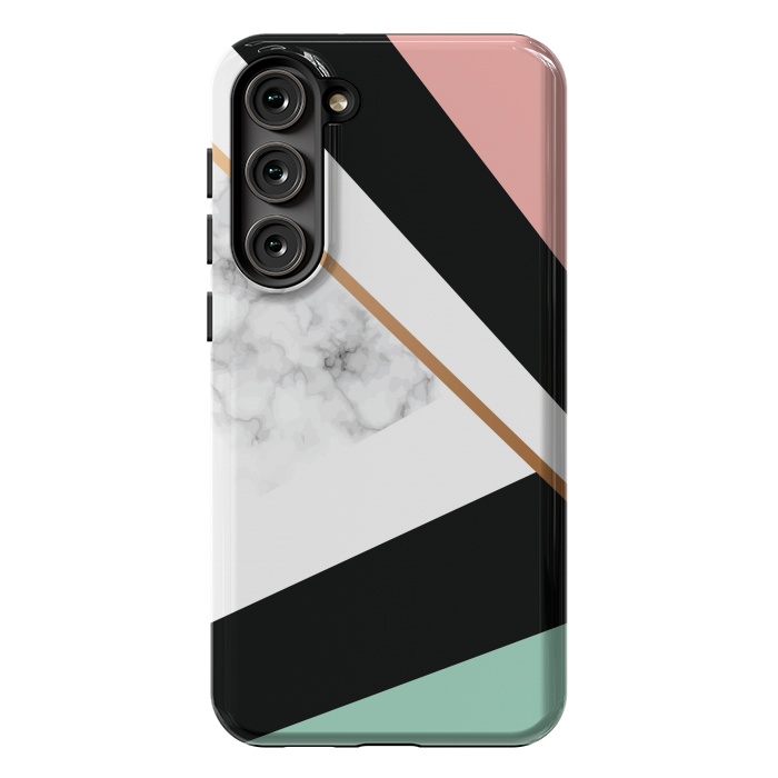 Galaxy S23 Plus StrongFit Vector Marble Texture Design with Golden Geometric Lines by ArtsCase