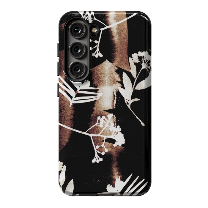 Galaxy S23 StrongFit Cyanotype brown painted wild plants pattern by Oana 