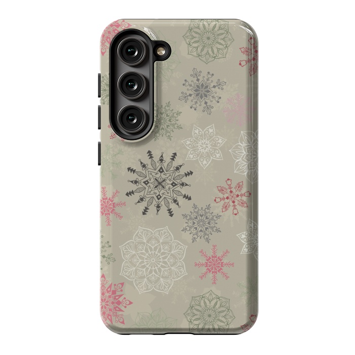 Galaxy S23 StrongFit Christmas Snowflakes on Light Green by Paula Ohreen