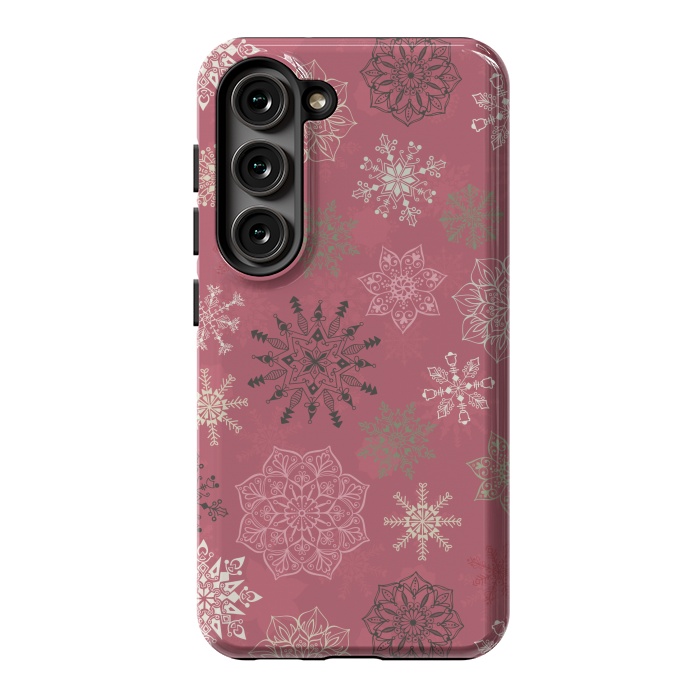 Galaxy S23 StrongFit Christmas Snowflakes on Pink by Paula Ohreen
