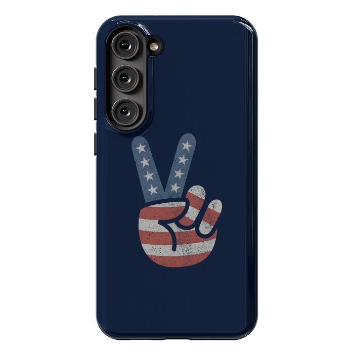 Galaxy S23 Plus StrongFit Peace Love Hand USA Flag Vintage Solid by Vó Maria