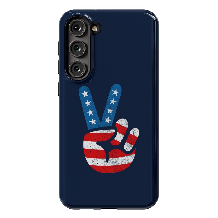 Galaxy S23 Plus StrongFit Peace Love Hand USA Flag Vintage Solid 2 by Vó Maria
