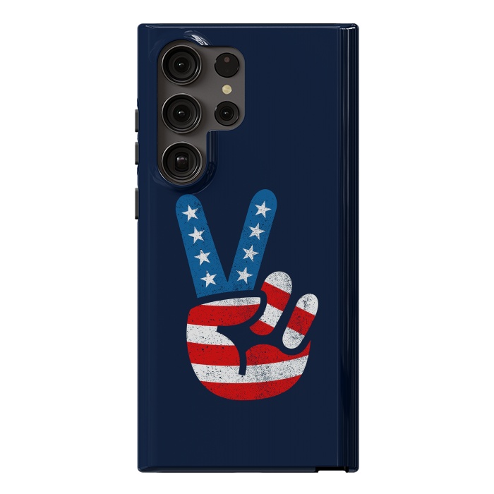 Galaxy S23 Ultra StrongFit Peace Love Hand USA Flag Vintage Solid 2 by Vó Maria