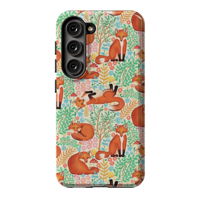 Galaxy S23 StrongFit Little Foxes in a Fantasy Forest on Cream by Tangerine-Tane
