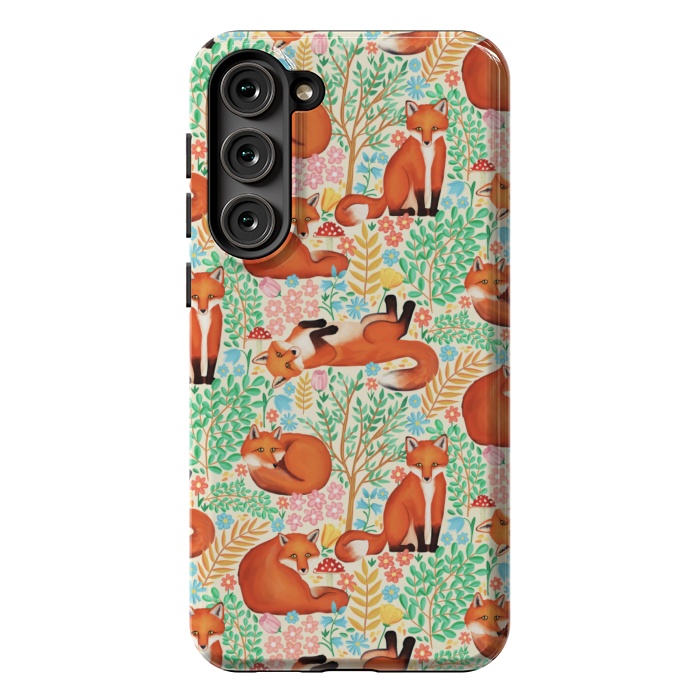 Galaxy S23 Plus StrongFit Little Foxes in a Fantasy Forest on Cream by Tangerine-Tane