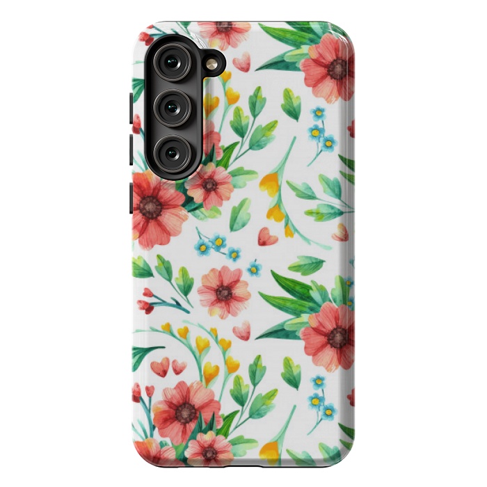 Galaxy S23 Plus StrongFit orange peach floral pattern by MALLIKA