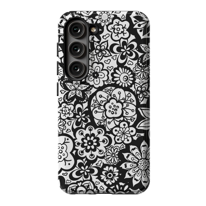 Galaxy S23 StrongFit Beautiful Bouquet of Blooms-Black and White by Paula Ohreen