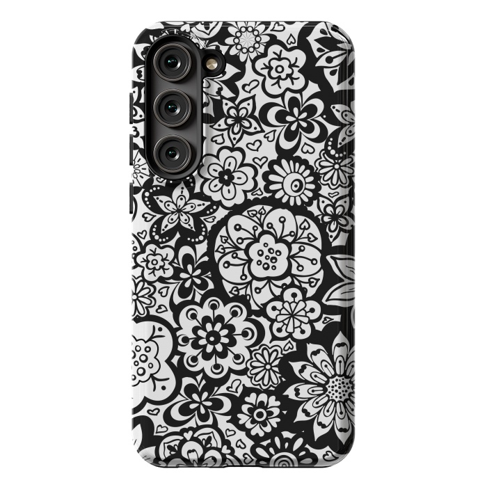 Galaxy S23 Plus StrongFit Beautiful Bouquet of Blooms-Black and White by Paula Ohreen