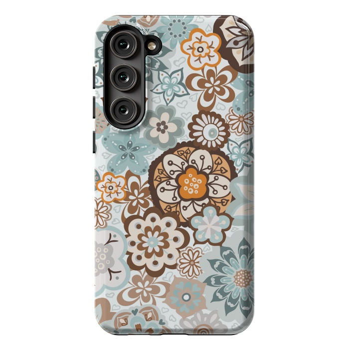 Galaxy S23 Plus StrongFit Beautiful Bouquet of Blooms-Blue and Brown by Paula Ohreen