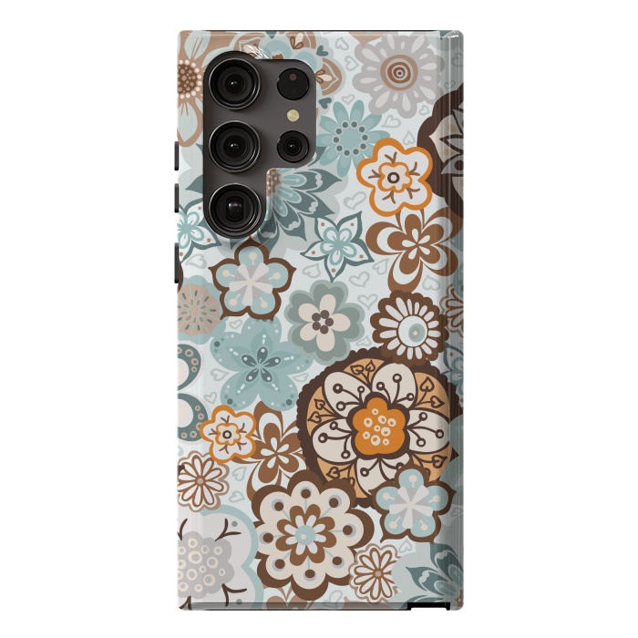 Galaxy S23 Ultra StrongFit Beautiful Bouquet of Blooms-Blue and Brown by Paula Ohreen