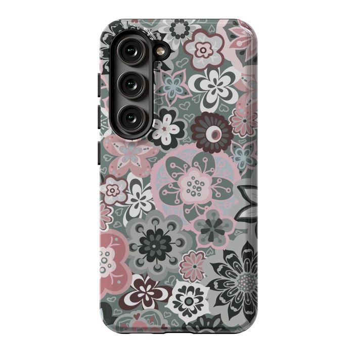 Galaxy S23 StrongFit Beautiful Bouquet of Blooms-Dark Grey and Pink by Paula Ohreen