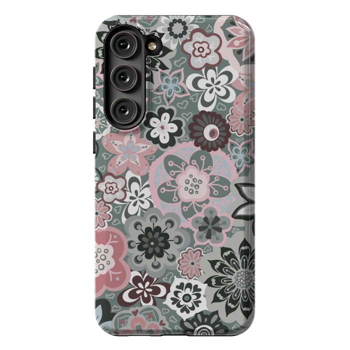 Galaxy S23 Plus StrongFit Beautiful Bouquet of Blooms-Dark Grey and Pink by Paula Ohreen