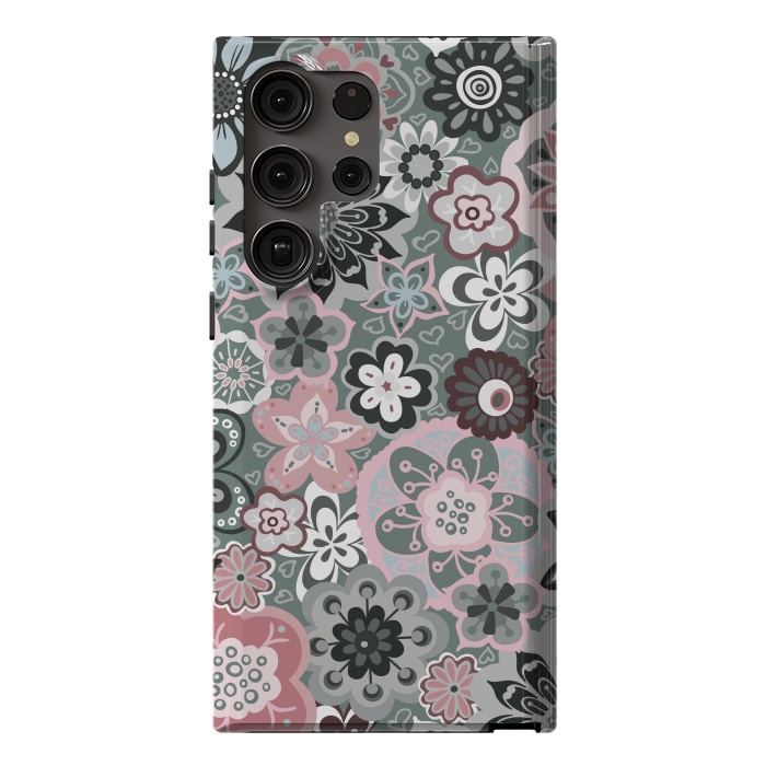 Galaxy S23 Ultra StrongFit Beautiful Bouquet of Blooms-Dark Grey and Pink by Paula Ohreen