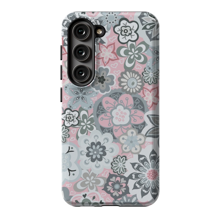 Galaxy S23 StrongFit Beautiful Bouquet of Blooms-Light grey and pink by Paula Ohreen