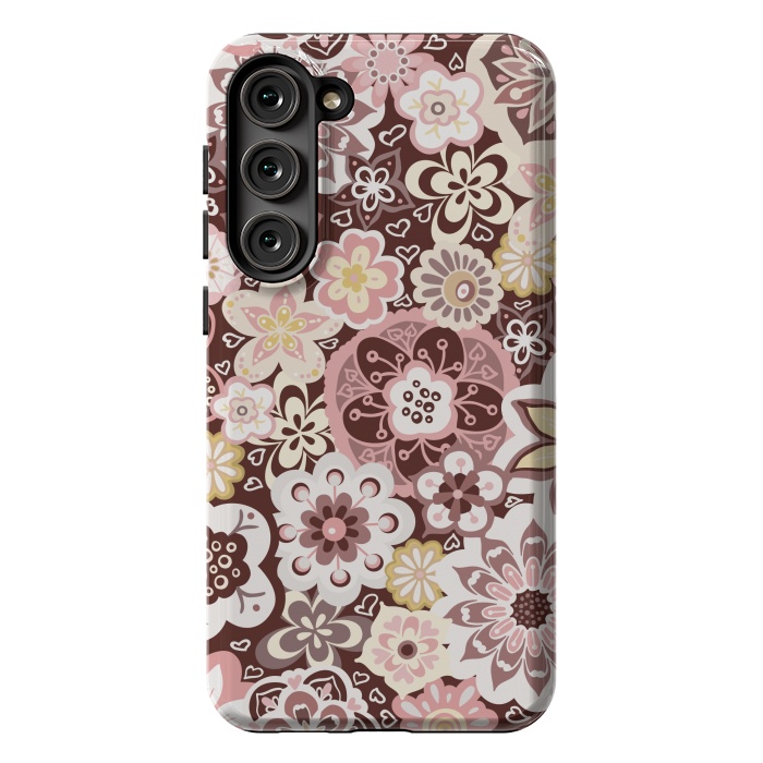 Galaxy S23 Plus StrongFit Bouquet of Blooms-Brown and Yellow by Paula Ohreen