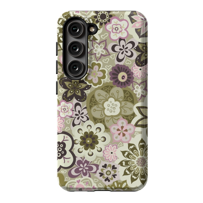 Galaxy S23 StrongFit Bouquet of Blooms-Green and Pink by Paula Ohreen