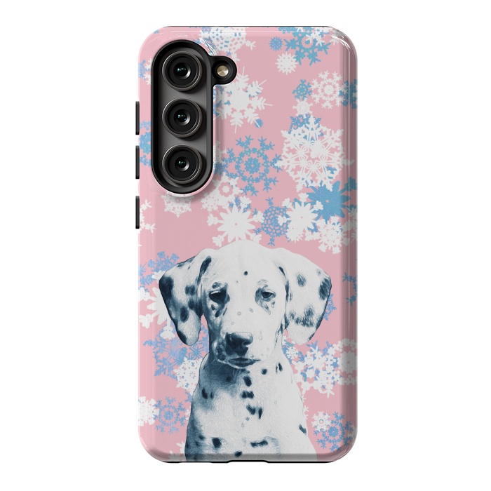 Galaxy S23 StrongFit Pink blue dalmatian and snowflakes by Oana 