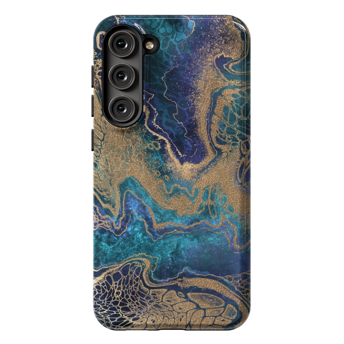 Galaxy S23 Plus StrongFit Abstract Background Blue Gold Marble by ArtsCase