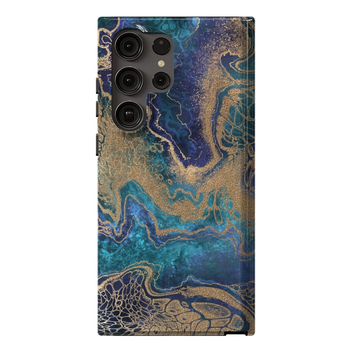 Galaxy S23 Ultra StrongFit Abstract Background Blue Gold Marble by ArtsCase