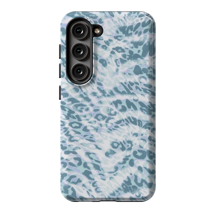 Galaxy S23 StrongFit Baby blue brushed leopard print and tiger stripes by Oana 