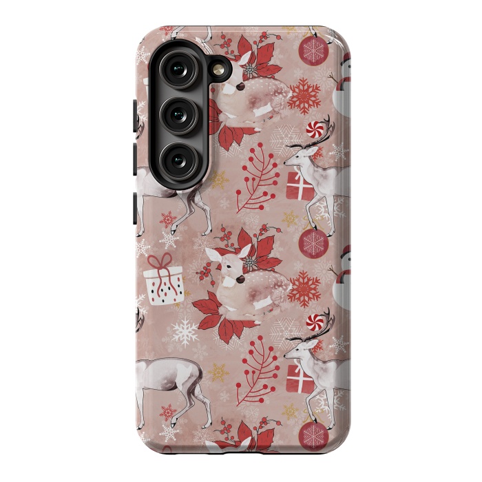 Galaxy S23 StrongFit Deers and Christmas ornaments red pink by Oana 