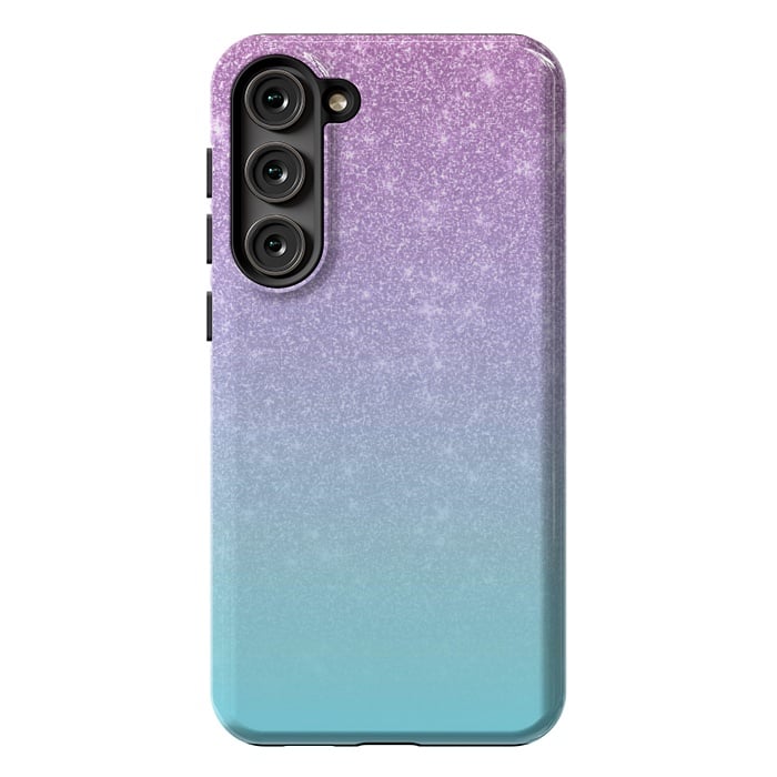 Galaxy S23 Plus StrongFit Girly Purple Blue Glitter Ombre Gradient by Julie Erin Designs