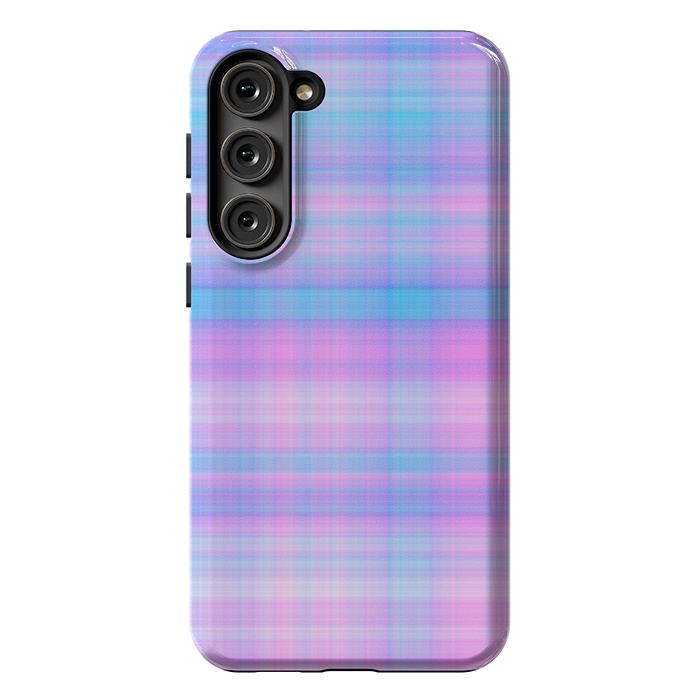 Galaxy S23 Plus StrongFit Girly Pastel Plaid Blue Pink by Julie Erin Designs
