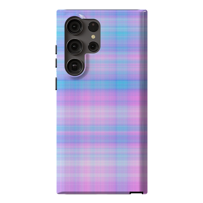 Galaxy S23 Ultra StrongFit Girly Pastel Plaid Blue Pink by Julie Erin Designs