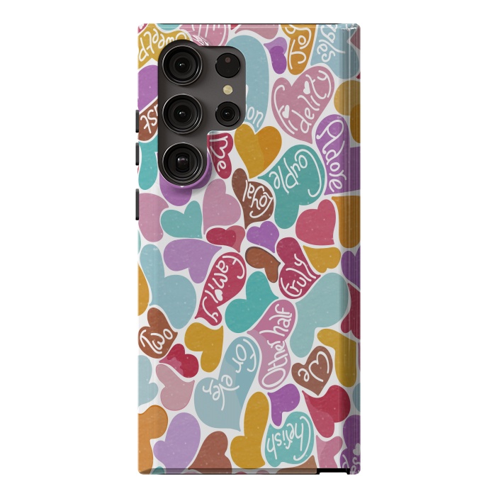 Galaxy S23 Ultra StrongFit Multicolored Love hearts with loving words by Paula Ohreen